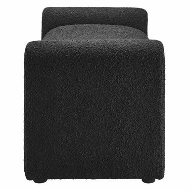 Chic Black Boucle Curved Bench Stool - Modern Wooden Accent Seating