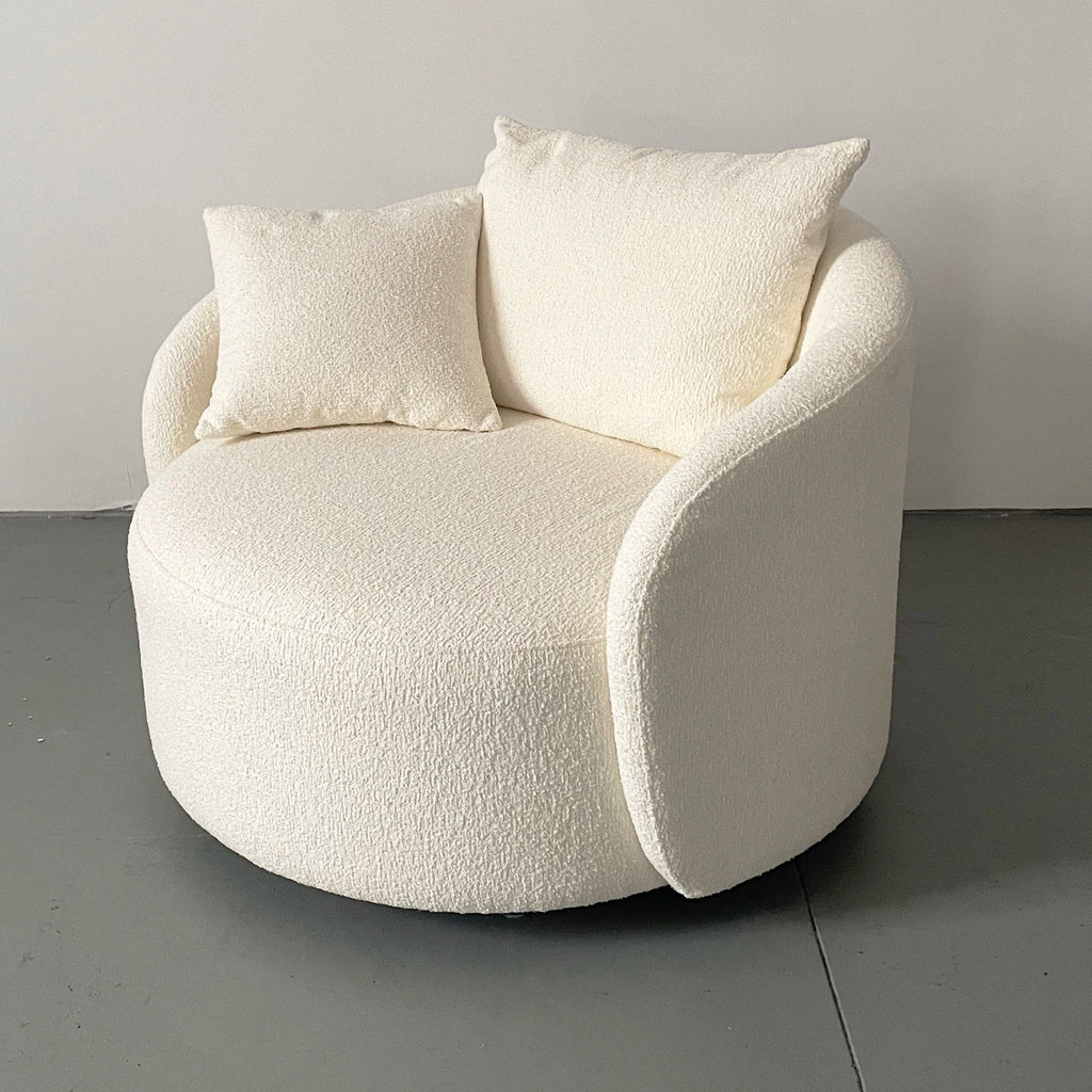 Modern White Boucle Swivel Lounge Chair for Living Room Chic Comfort