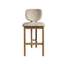 Chic Beige Upholstered Curved Kitchen Stool with Solid Oak Exposed Back