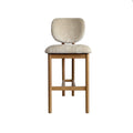 Chic Beige Upholstered Curved Kitchen Stool with Solid Oak Exposed Back