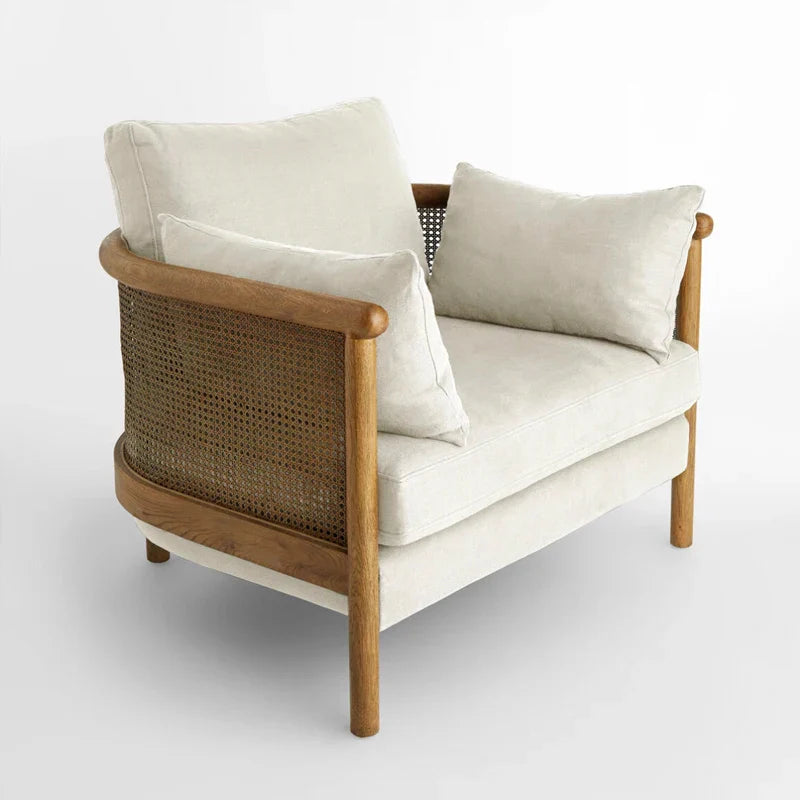 Modern Natural Rattan Wood Frame Armchair for Living Room Occasional Seating