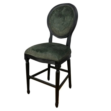 French Classic Solid Oak Louis Velvet Bar Stool Dining Chair