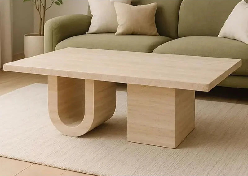 Elegant Natural Travertine Coffee Table for Modern Living Spaces, Unique Stone Design