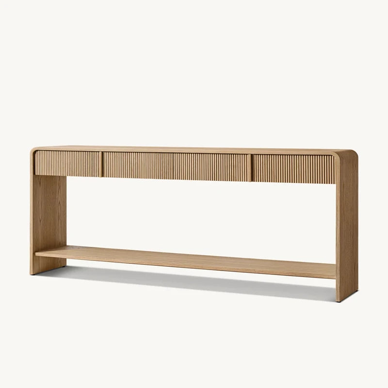 Modern Solid Wood Oval Groove Entrance Hallway Console Table