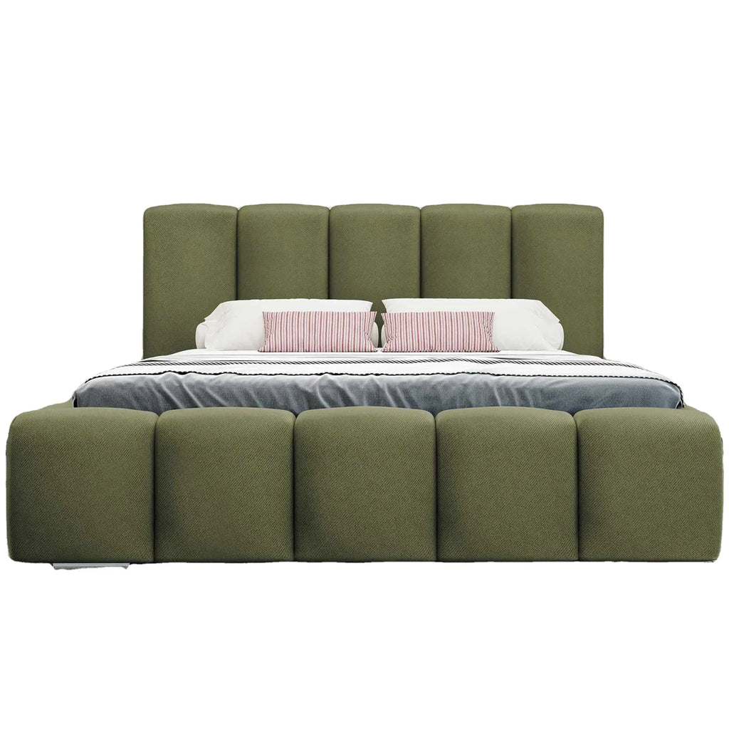 Modern Velvet Upholstered King Size Bed Frame, Solid Oak Wood Construction
