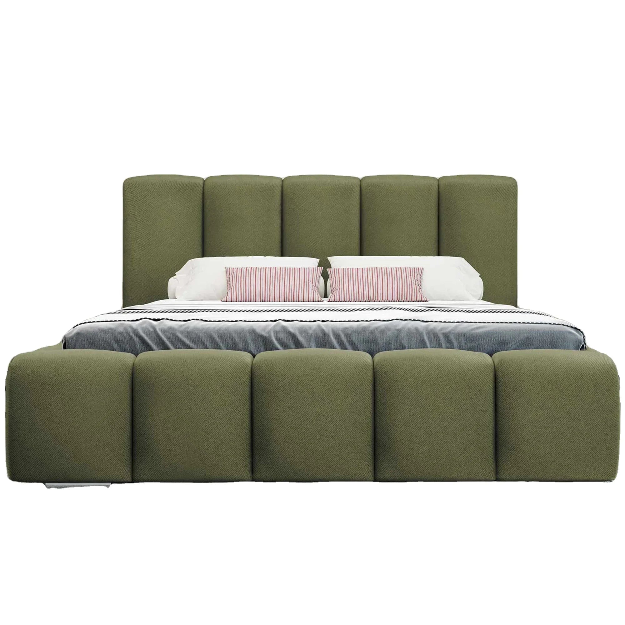 Modern Velvet Upholstered King Size Bed Frame, Solid Oak Wood Construction