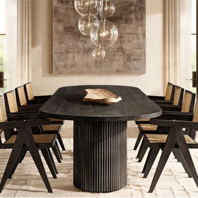 Premium Oval Solid Wood Dining Table for Home & Restaurant, Plank Design