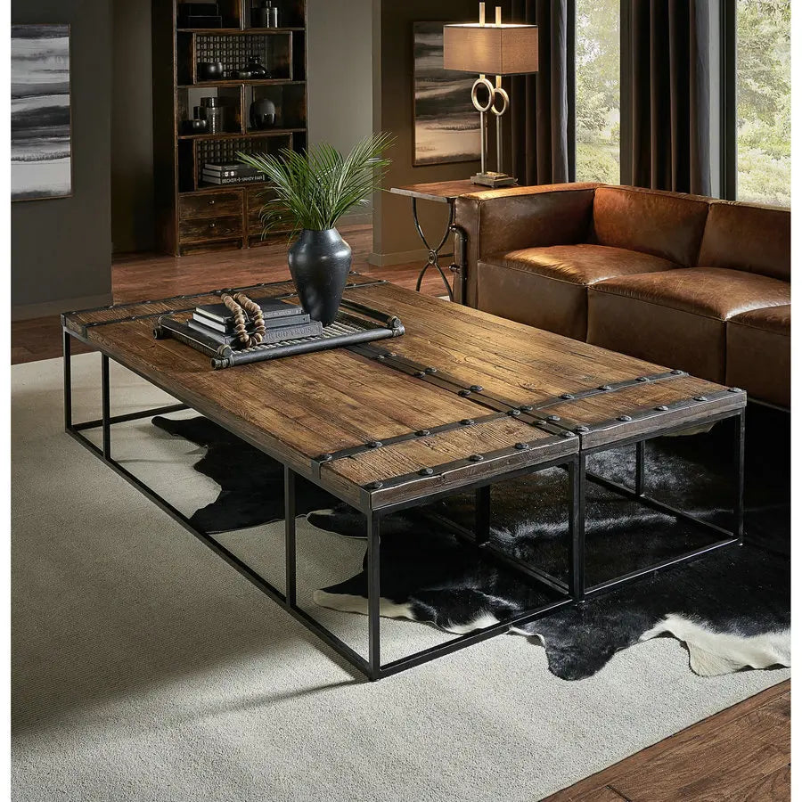 Industrial Vintage PU Leather Sofa with Cast Iron Wheels, Aged Couch