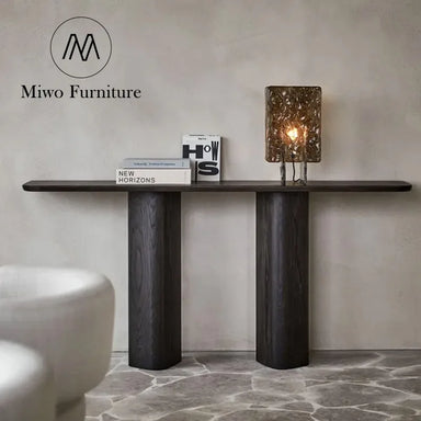 Black Solid Wood Narrow Rectangular Entryway Corridor Console Table