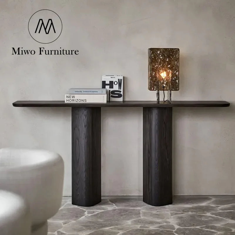 Black Solid Wood Narrow Rectangular Entryway Corridor Console Table ...