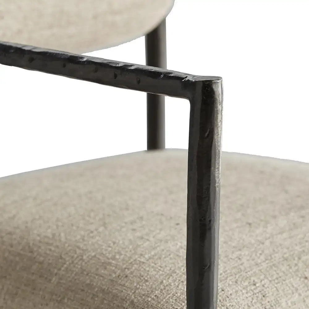 Modern Forged Metal Dining Chair: Pewter Frame, Linen Upholstery