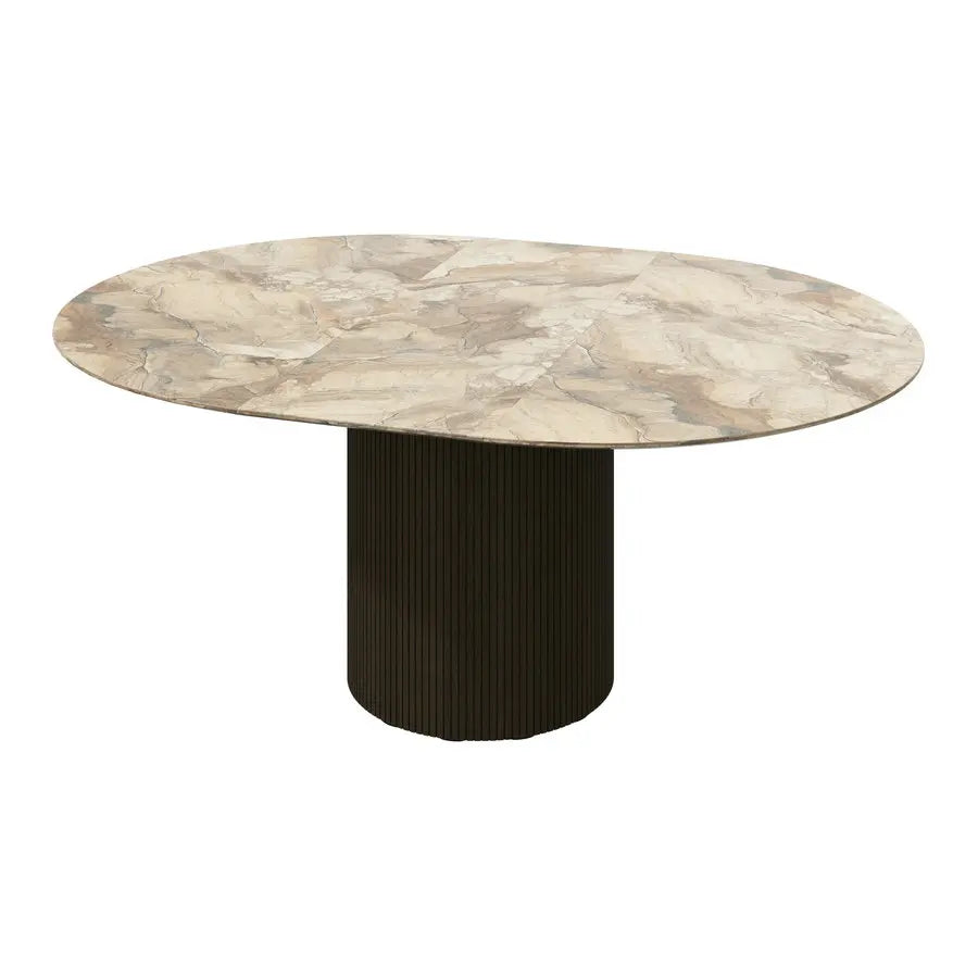 Premium Luxury Ceramic Round Extendable Dining Table with Solid Wood Base