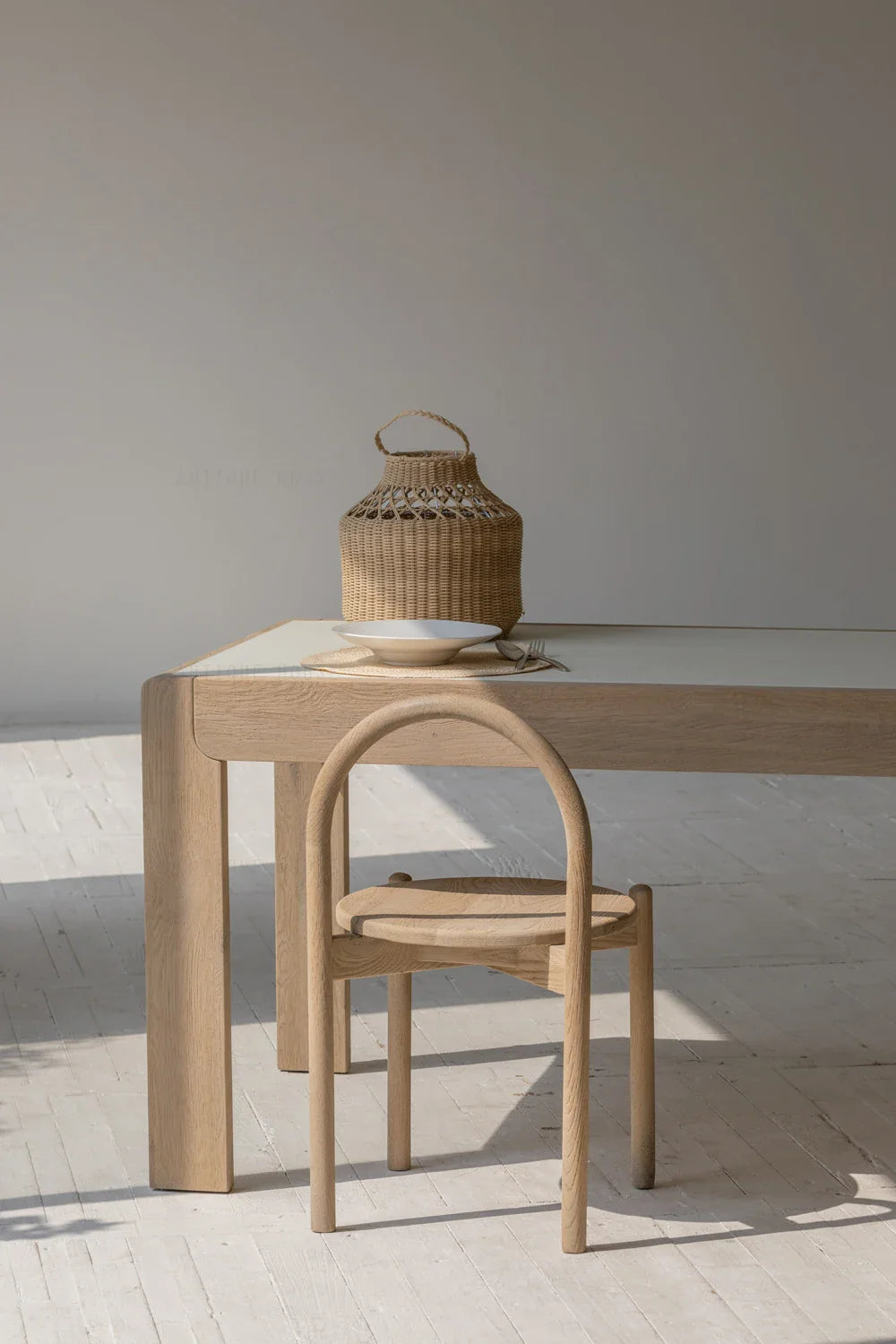 Elegant Scandinavian 8-Seater Dining Table, White Concrete Look Oak Frame