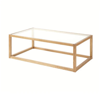 Modern Solid Oak Wood Glass Top Coffee Table for Contemporary Living Room
