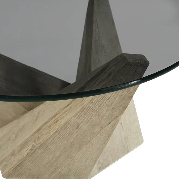 Luxury Contemporary European Round Glass Top Coffee Table with Durable Wood Base