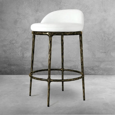 Vintage White Faux Leather Swivel Counter Stool with Brass Accents Barstool