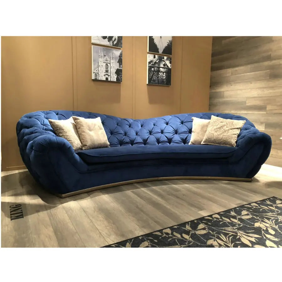 Modern Classic Navy Blue Velvet Tufted 3-Seater Corner Sofa