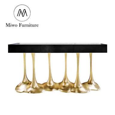 Modern Luxury Stainless Steel and Solid Wood Entrance Console Table