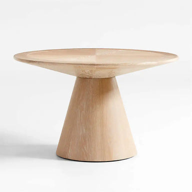 48-inch Round Whitewashed Natural Oak Wood Dining Table with Geometric Base