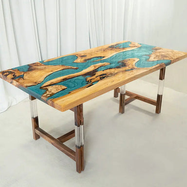 Stunning Live Edge Poplar Wood Epoxy Resin River Dining Table for Home
