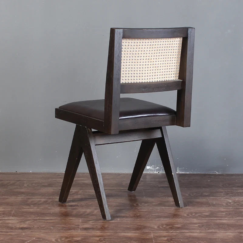 Elegant Solid Oak Wood Leather Rattan Back Dining Chair for Hotel Restaurant