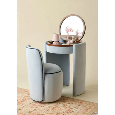 Elegant Upholstered Vintage Makeup Vanity Desk with Foldable Mirror and Stool Set