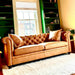 Elegant Cognac Tan Tufted Leather Chesterfield Sectional Sofa for Home