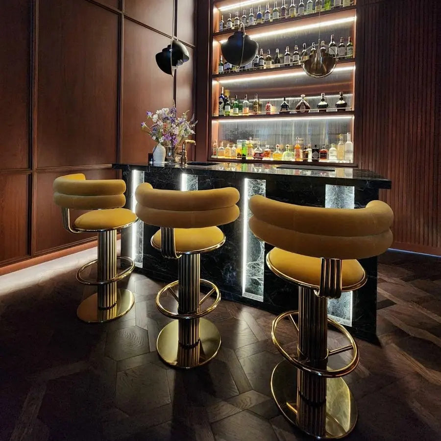 Luxury Modern Velvet Bar Stool with Stainless Steel Footrest