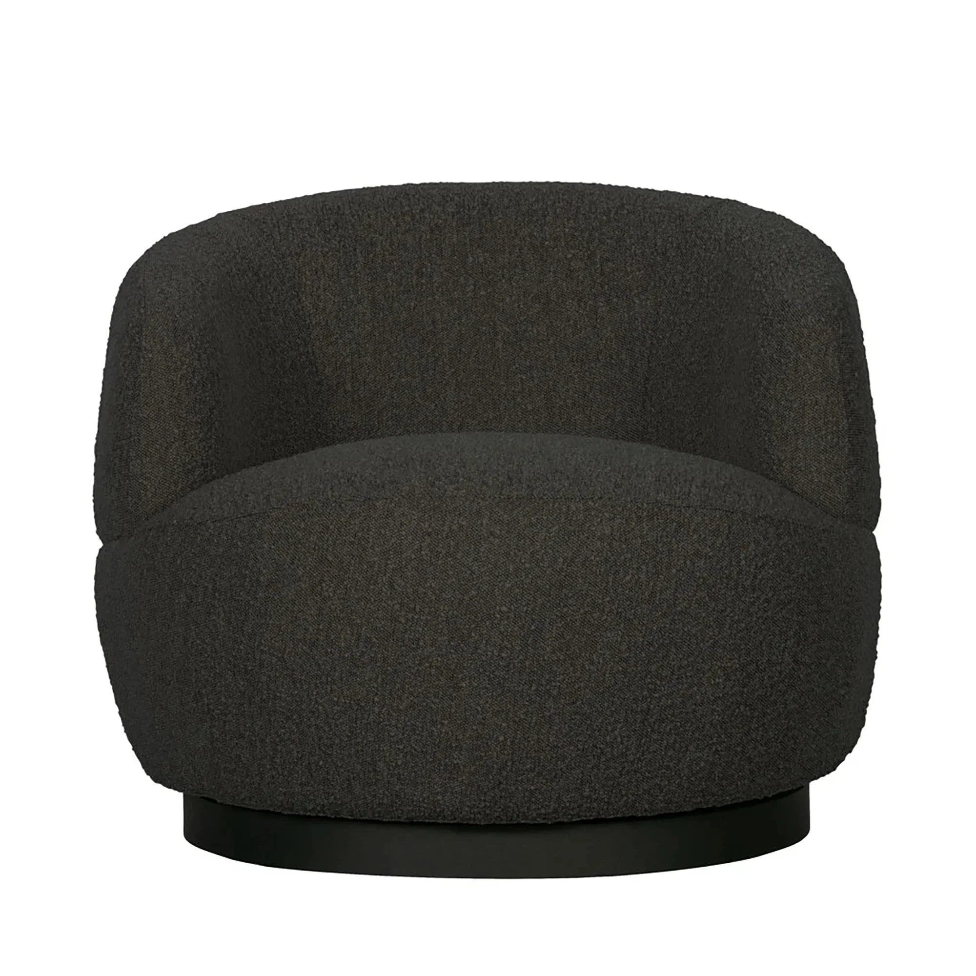 Black Boucle Swivel Armchair: Modern Metal Leg Rotation Lounge Chair