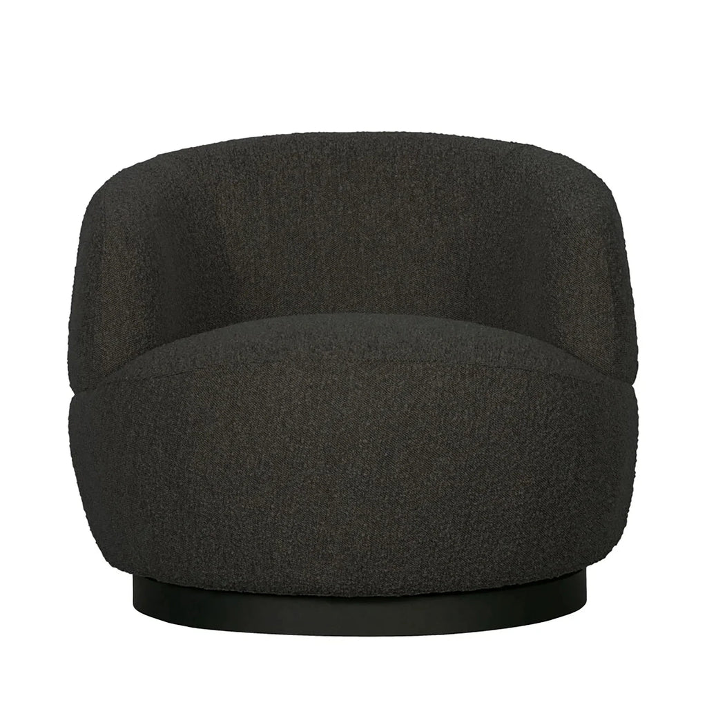 Black Boucle Swivel Armchair: Modern Metal Leg Rotation Lounge Chair