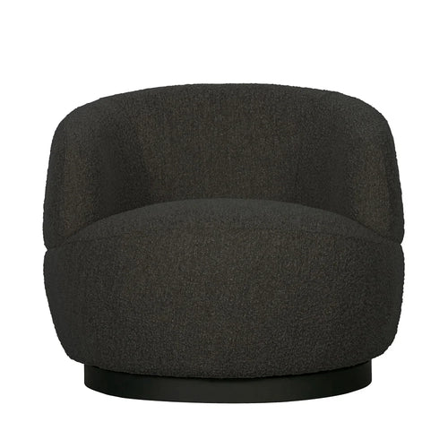 Black Boucle Swivel Armchair: Modern Metal Leg Rotation Lounge Chair