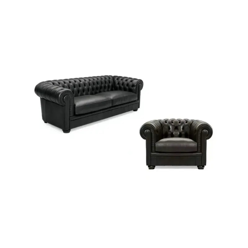 Classic Tufted Leather Chesterfield Sofa, Luxury Living Room Couch