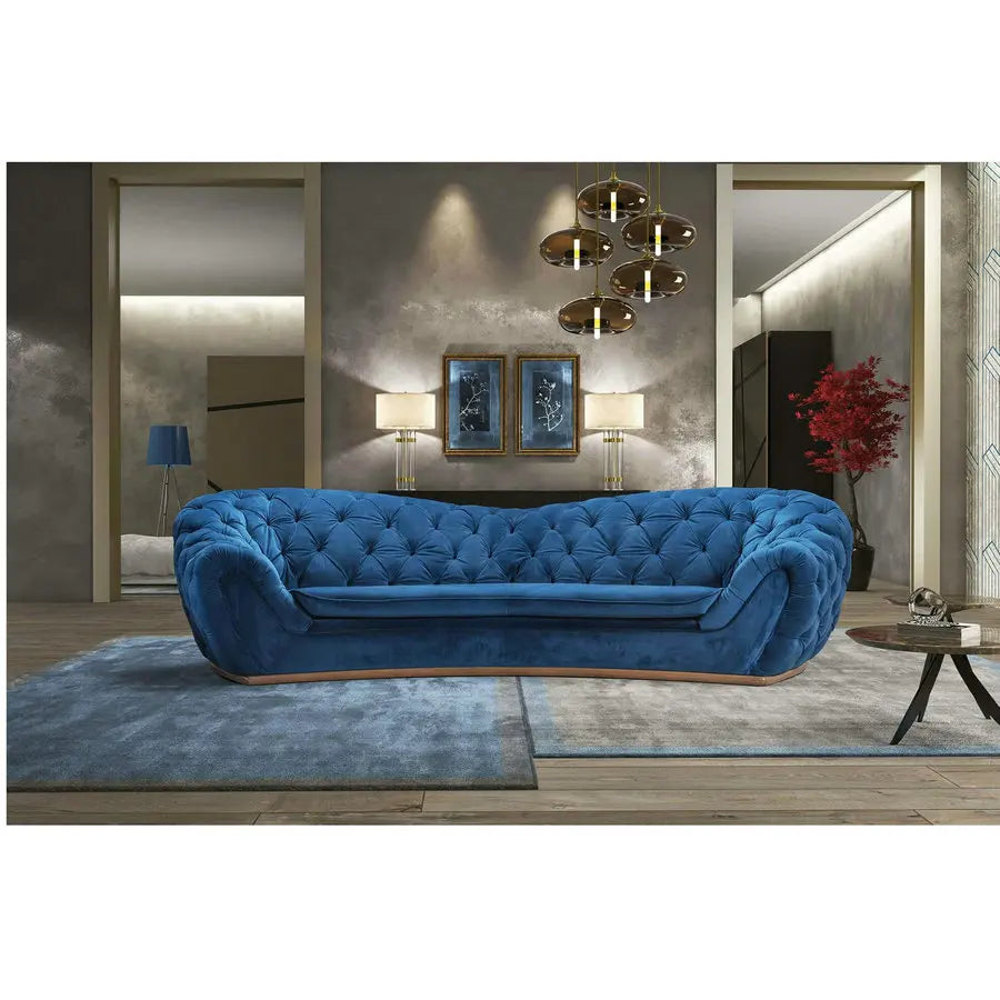 Modern Classic Navy Blue Velvet Tufted 3-Seater Corner Sofa