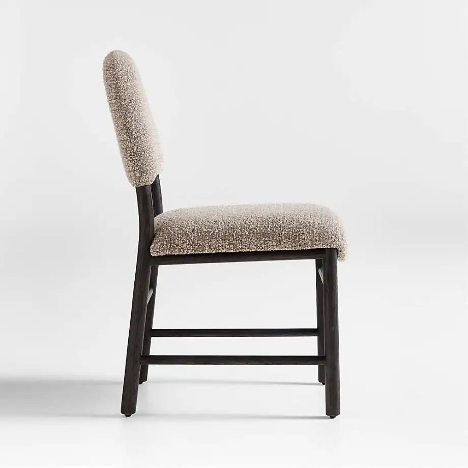 Luxurious Black Oak Gray Boucle Upholstered Modern Dining Side Chair