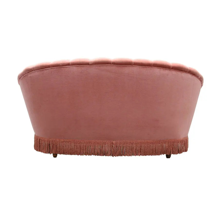 Elegant Pink Velvet Curved 2-Seater Tufted Fringe Modern Loveseat Sofa