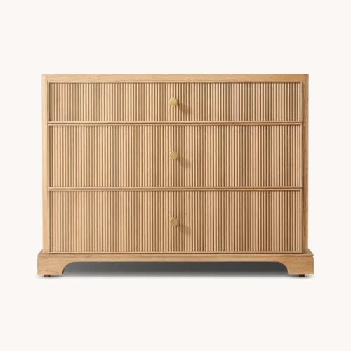 Modern American Vintage Solid Oak Wood Reeded Nightstand - Genevieve Collection