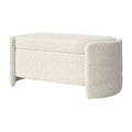 Elegant White Boucle Storage Bench Wooden Upholstered Living Room Foot Stool
