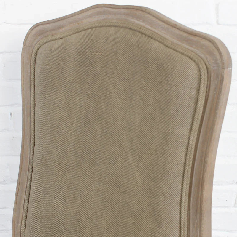 Elegant French Country Linen Upholstered Carved Oak Dining Chair Antique Style