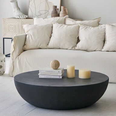 Mid-Century French Vintage Concrete Coffee Table - Black Brown Geometric Design