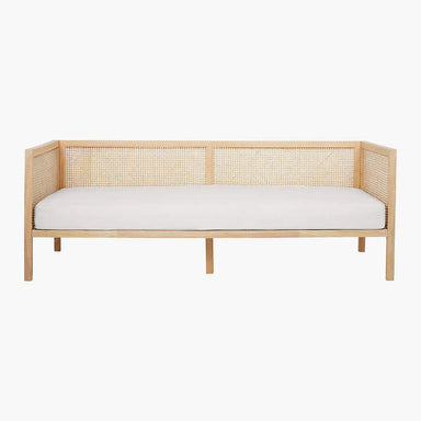Chic Boho Black Natural Rattan Cane Back Daybed Sofa with Cushion Cover