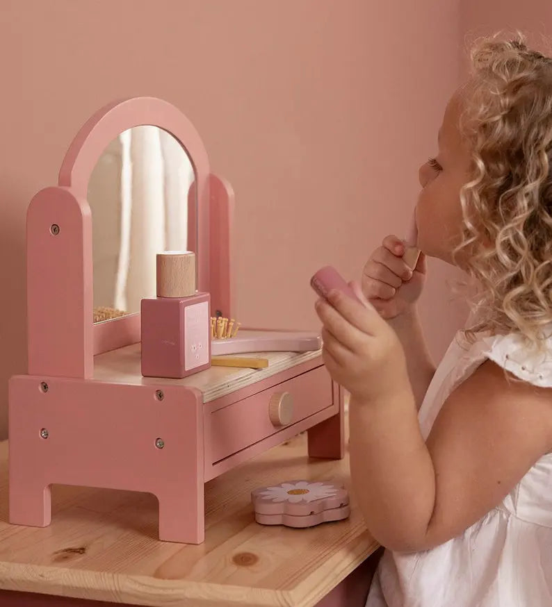 Pink Princess Wooden Vanity Table with Mirror & Stool Set