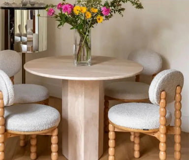 Elegant White Natural Travertine Round Dining Table - 4 Person Modern Home