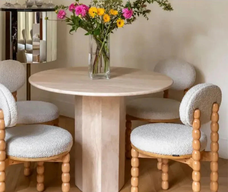 Elegant White Natural Travertine Round Dining Table - 4 Person Modern Home