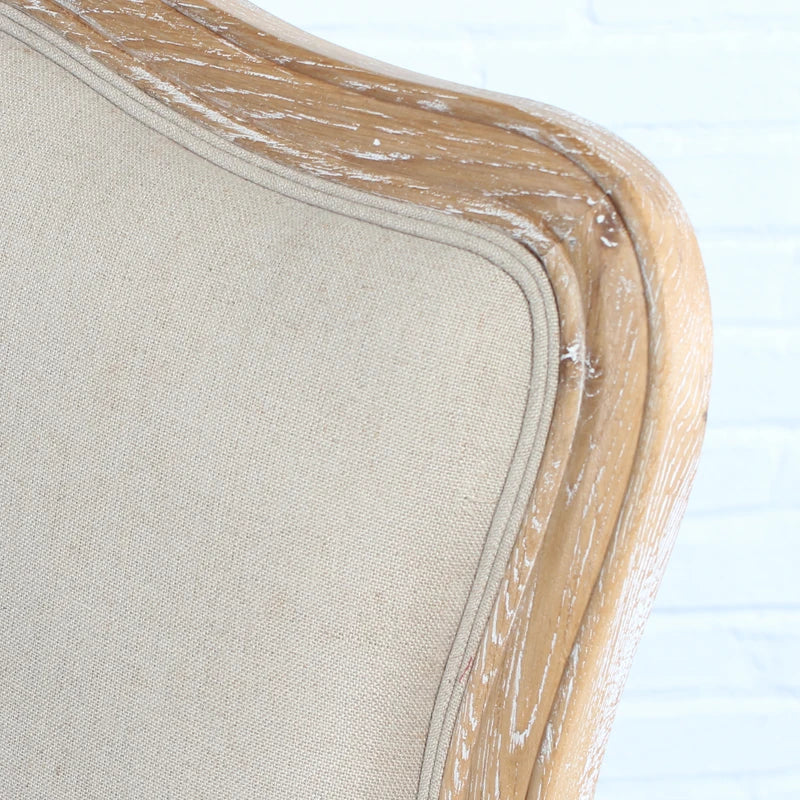 Elegant French Solid Oak Living Room Armchair: Linen/Velvet Upholstered Leisure Chair