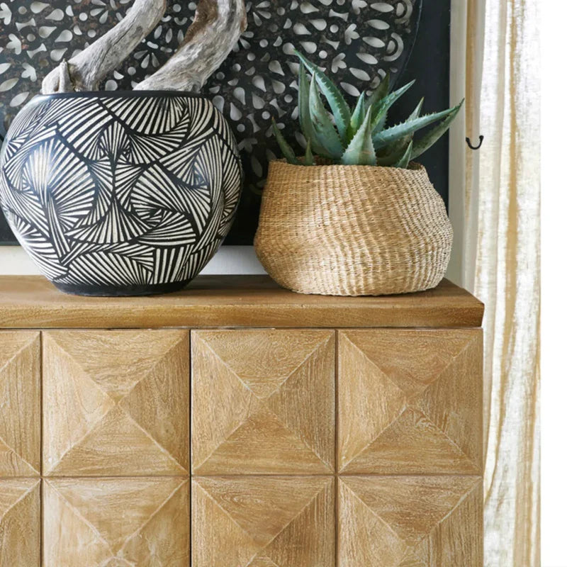 Luxury Solid Oak Parquet Sideboard with Two Doors for Living Room Storage