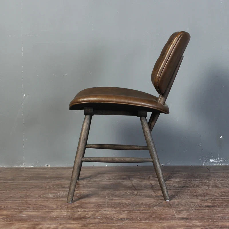 Elegant Modern Leather Dining Chair, Premium Oak Frame, Luxury Restaurant Hotel Home Seating