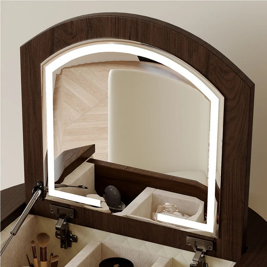 Elegant Mid-Century Modern Leather Vanity Set with Mirror, Dresser
