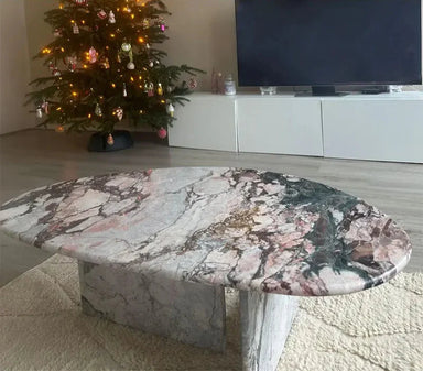 Elegant Natural Marble Oval Coffee Table - Waterproof, Durable Living Room Furniture