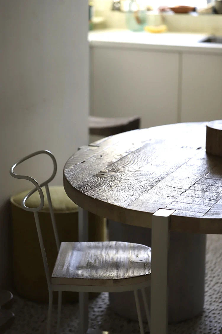Nordic Industrial Vintage Recycled Pine Wood Oval Dining Table Iron Base
