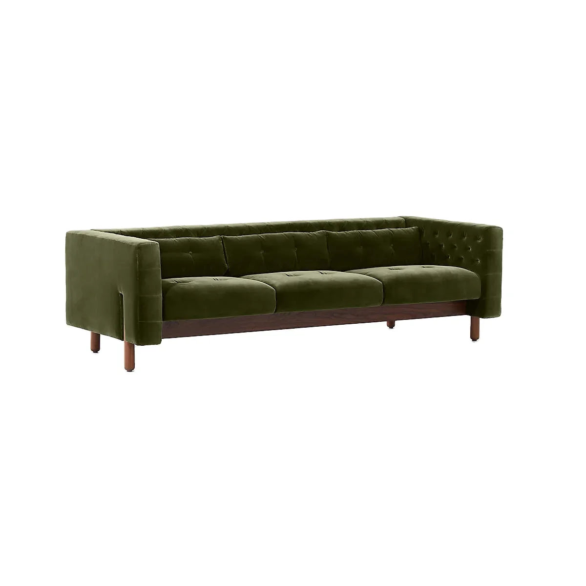 Elegant Mid-Century Modern Green Velvet Sofa - Tufted 81.5 Inch Wood Frame